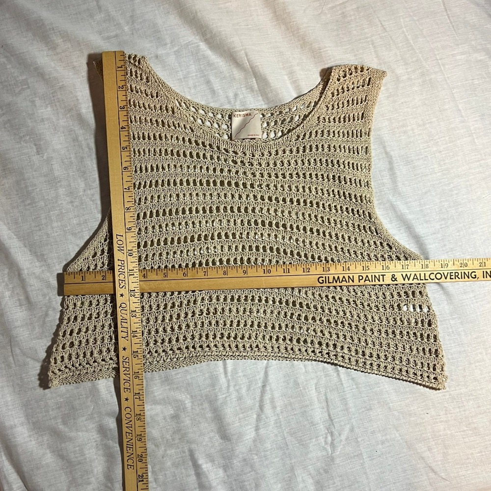 KERISMA Beige Crochet Knit Sleeveless Crop Top Women's S M - Picture 3 of 5